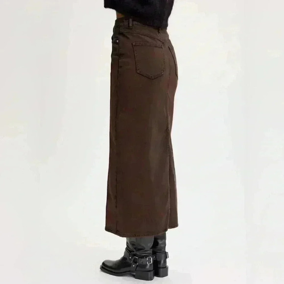 Gestuz Jamilla Long Denim Bitter Chocolate Skirt Size EU 44 US 12 - Picture 4 of 14